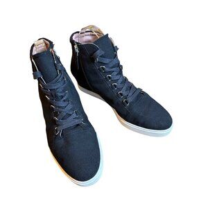 Linea Paolo Black Suede Booties Wedge Sneakers Black Suede lace Up Zipper Closur